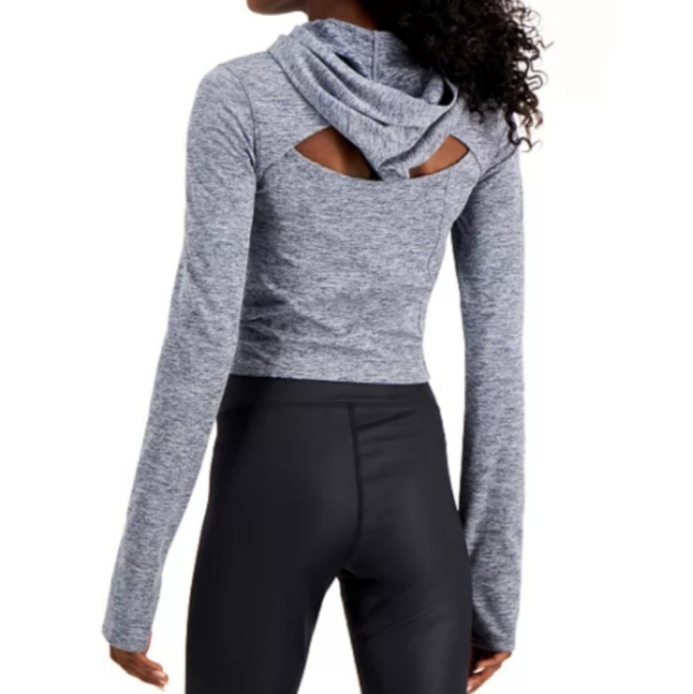 Gray Cutout-back Long Sleeve Hooded Top